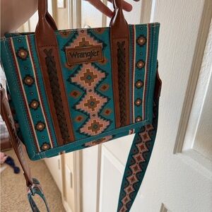 Wrangler Teal and Brown Patterned Crossbody Bag